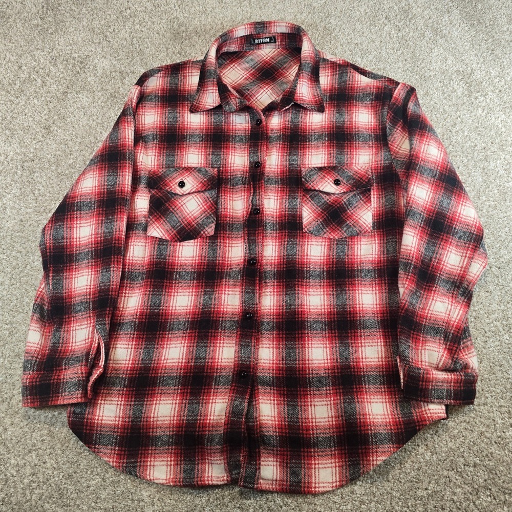 BTFBM Red Black Plaid Button Down Flannel Style Shirt XL Western Yoke Pockets